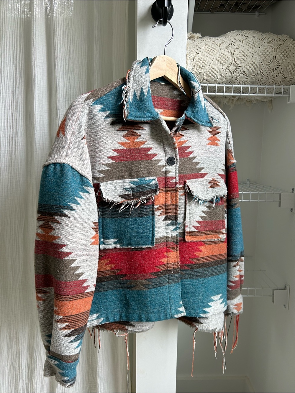 Southwestern Aztec Pattern Fringe Jacket